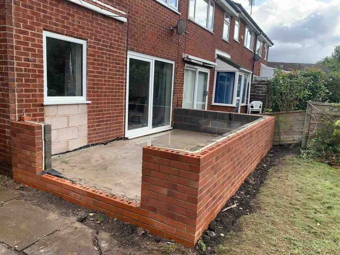 Brick base and dwarf wall built for a conservatory extension in Manchester