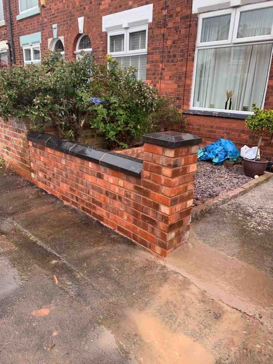 Red brick front garden wall built by AJ Brickwork in Manchester
